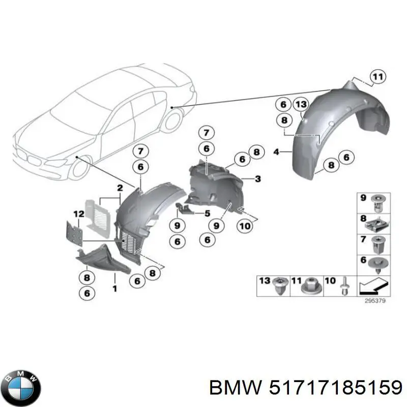 Подкрылок крыла переднего левый задний на BMW 7 (F01, F02, F03, F04) купить.