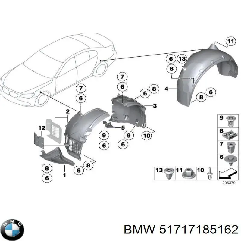 51717185162 BMW guarda-barras direito dianteiro do pára-lama dianteiro