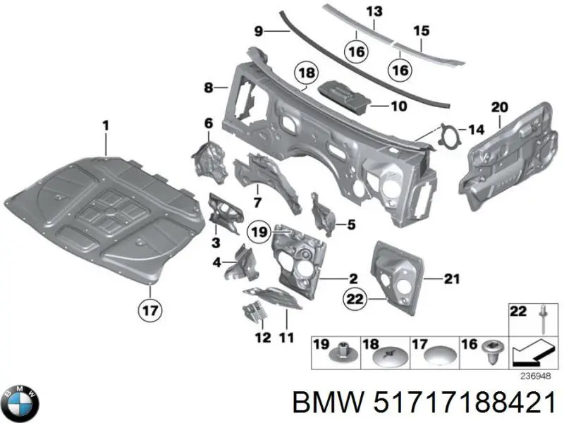 Шумоизоляция моторного щита BMW 51717188421