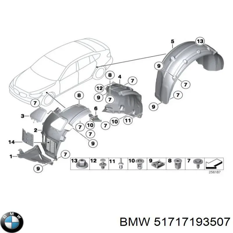 Подкрылок крыла переднего левый задний 51717193507 BMW