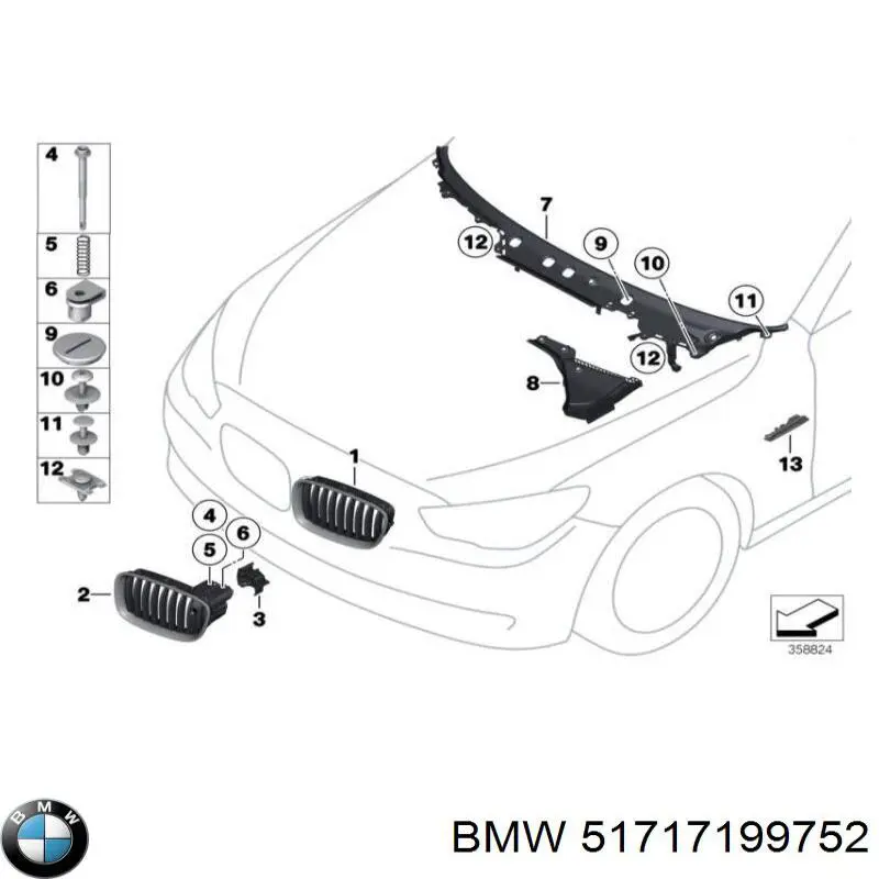 51717199752 BMW grelha de limpadores de pára-brisa