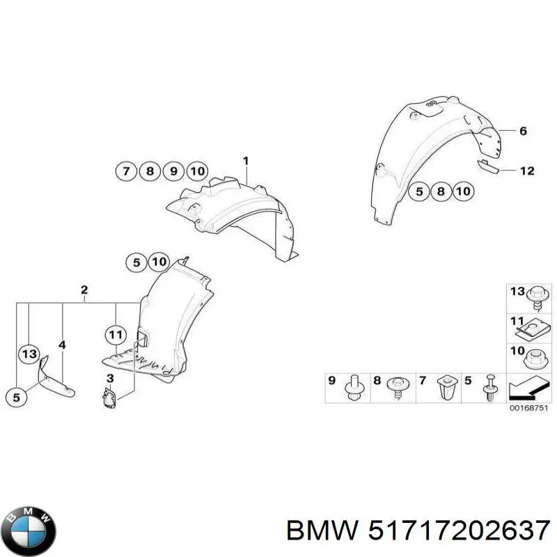 Купить 51717202637 BMW Подкрылок задний левый