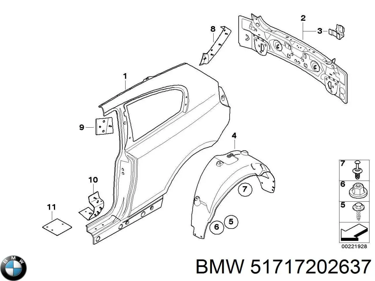Guarda-barras do pára-lama traseiro esquerdo para BMW 1 (E81, E87)