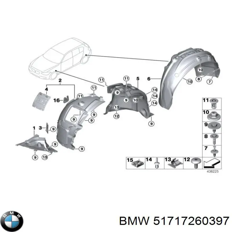 Подкрылок крыла переднего левый+правый, комплект 7260397 BMW