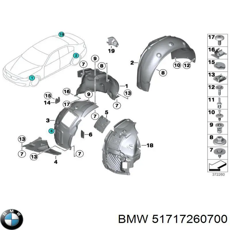 Подкрылок крыла переднего правый задний BMW 51717260700 цена, от 38.01 USD