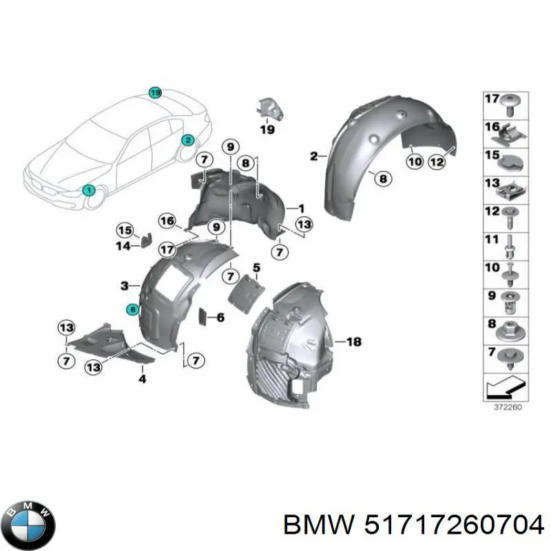 Подкрылок крыла переднего правый задний 51717260704 BMW