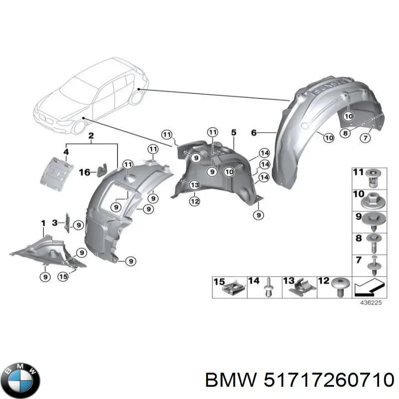 51717260710 BMW guarda-barras direito dianteiro do pára-lama dianteiro