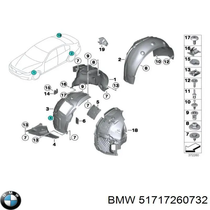 Guarda-barras direito dianteiro do pára-lama dianteiro para BMW 4 (F36)