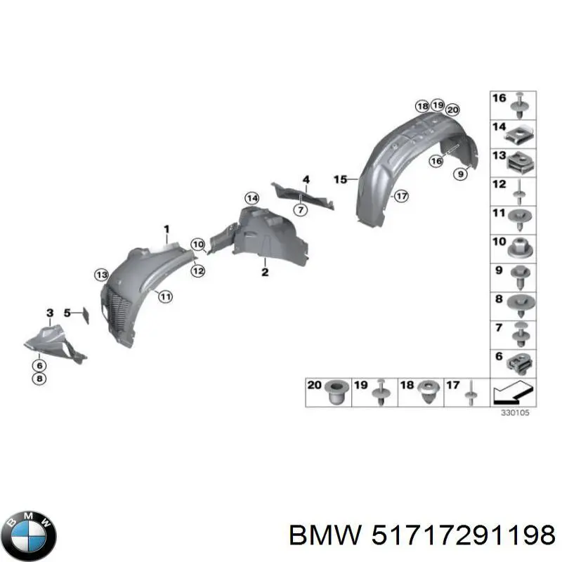 Подкрылок крыла переднего правый задний BMW 51717291198