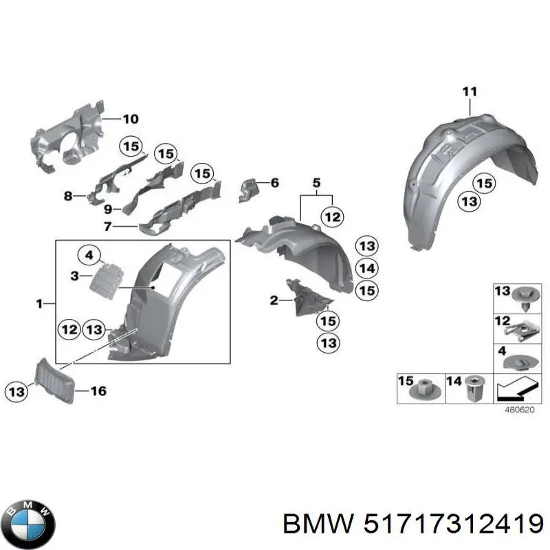 Подкрылок крыла переднего левый задний 51717312419 BMW