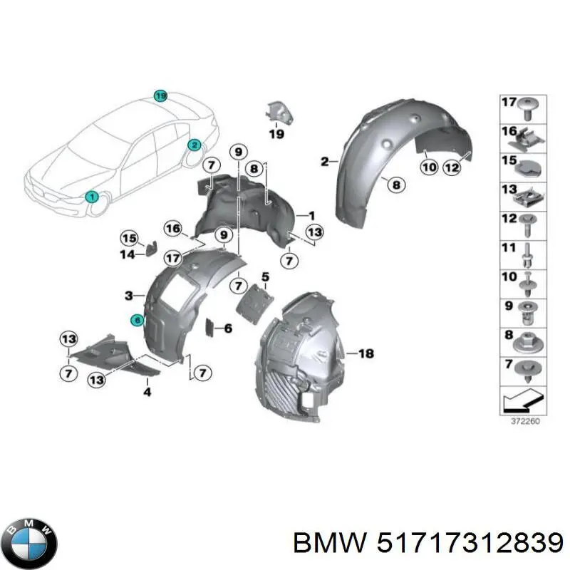 Купить 51717312839 BMW Подкрылок крыла переднего левый передний