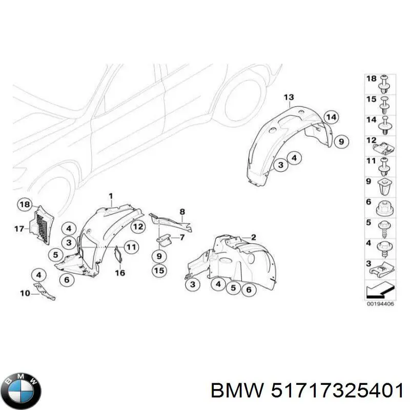 51717325401 BMW escudo protetor contra o barro de arco dianteiro do pára-lama