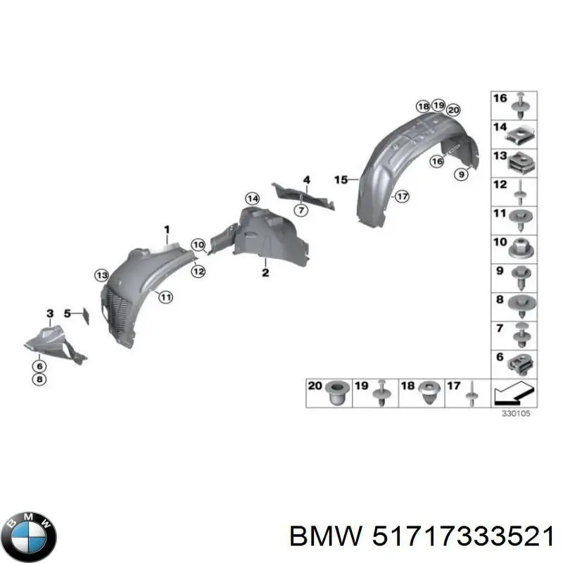 51717333521 BMW guarda-barras esquerdo dianteiro do pára-lama dianteiro