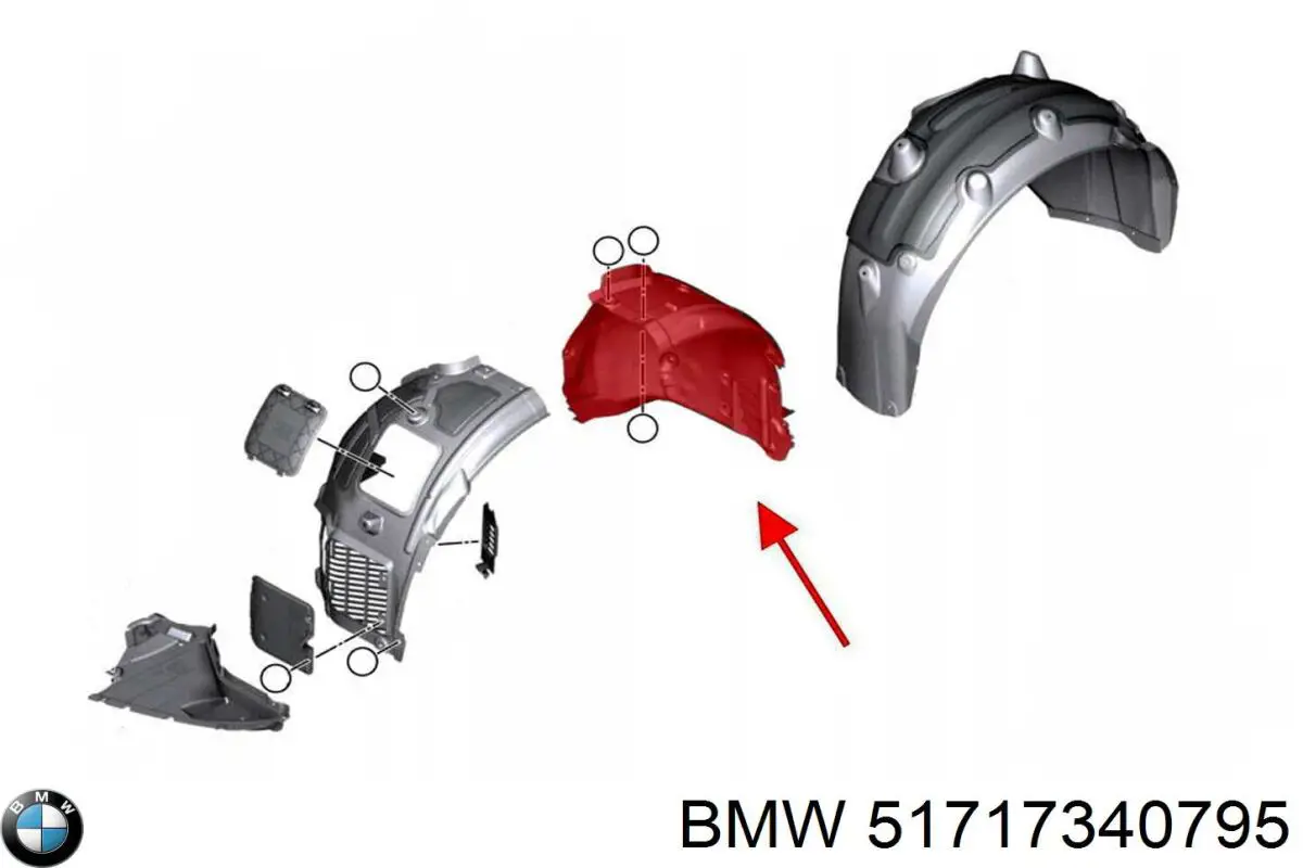 Guardabarros interior, aleta delantera, izquierdo trasero 51717340795 BMW