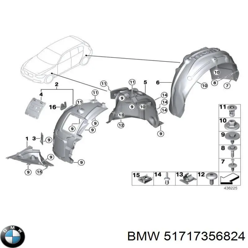 Подкрылок крыла переднего правый задний 51717356824 BMW