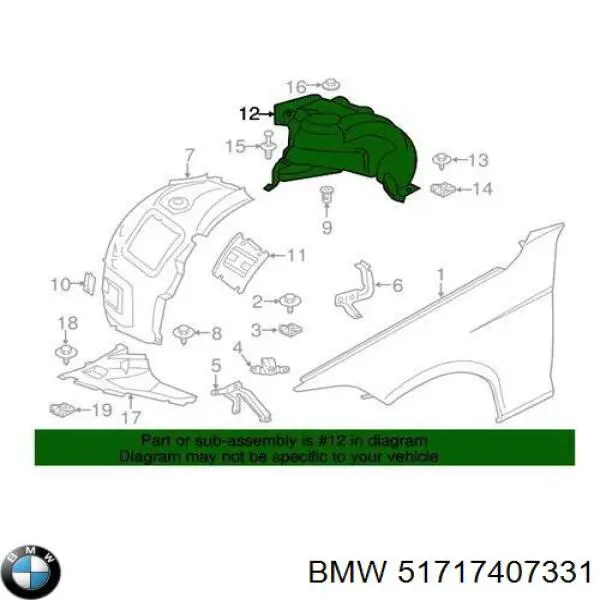 51717407331 BMW guarda-barras esquerdo traseiro do pára-lama dianteiro