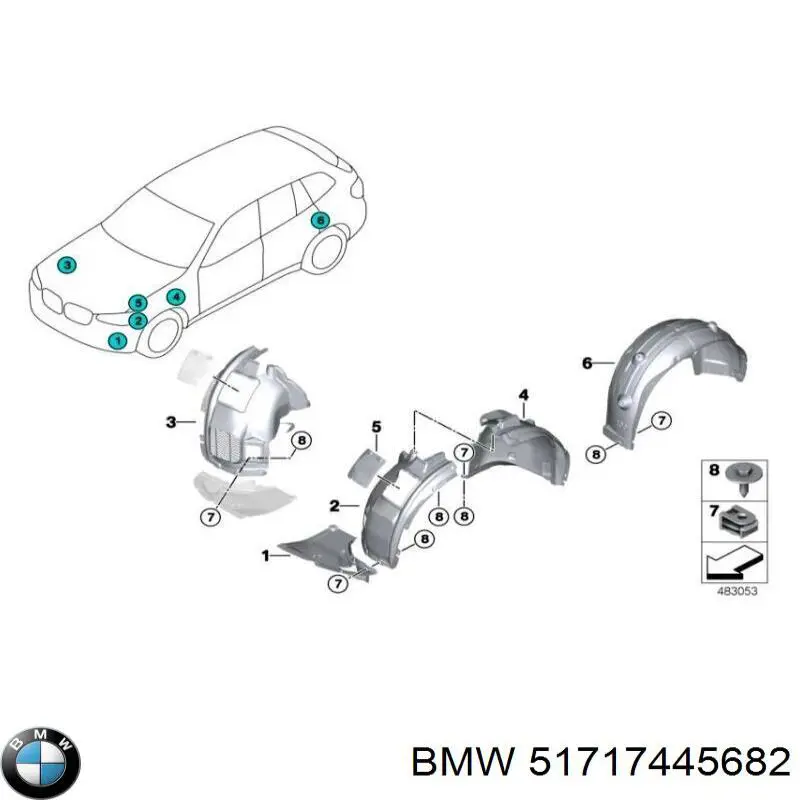 Guarda-barras direito dianteiro do pára-lama dianteiro para BMW X4 (G02, F98)