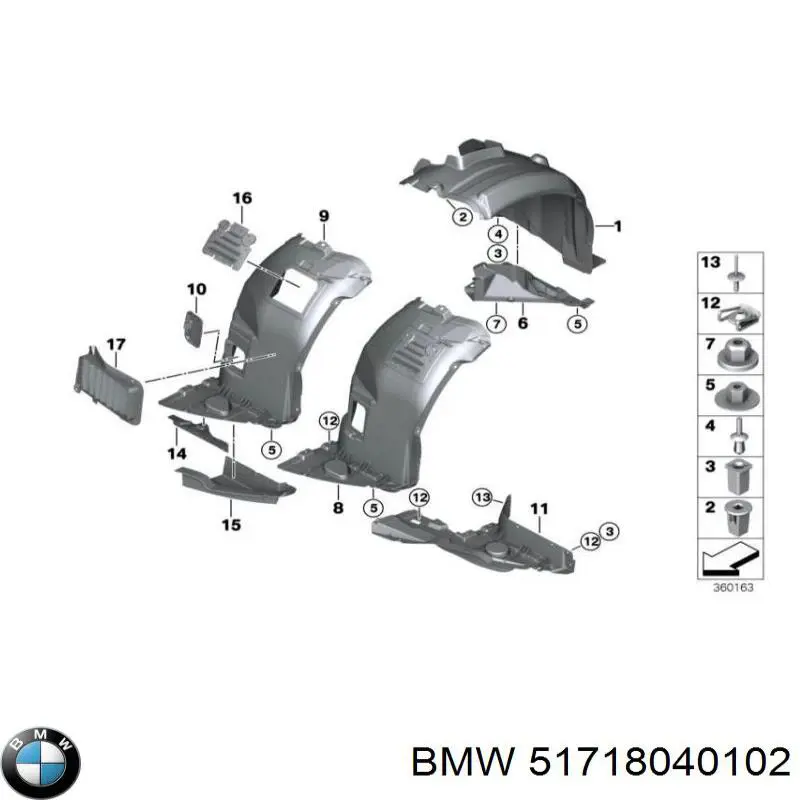 Подкрылок крыла переднего правый передний 51718040102 BMW