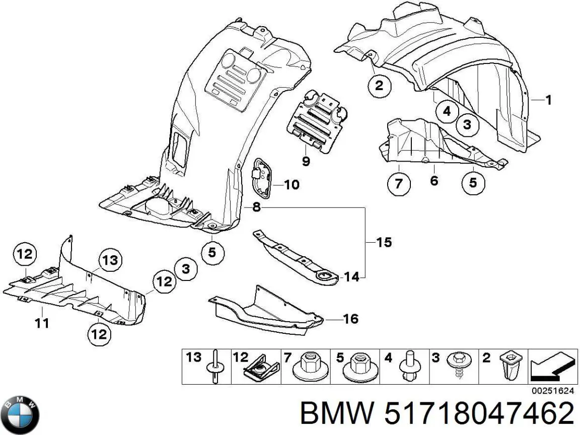 Подкрылок крыла переднего правый передний 51718047462 BMW