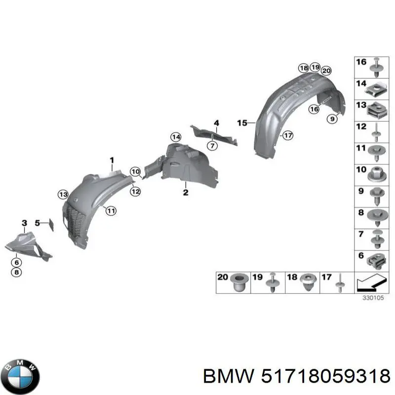 Подкрылок крыла переднего правый передний BMW 51718059318