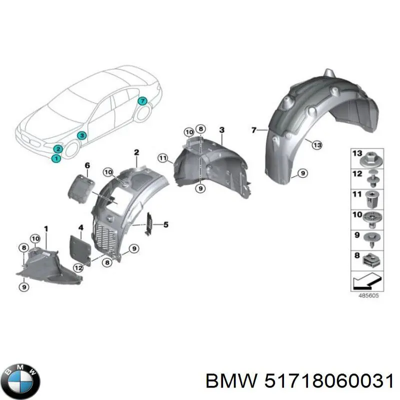 Щиток грязезащитный передней арки крыла 51718060031 BMW