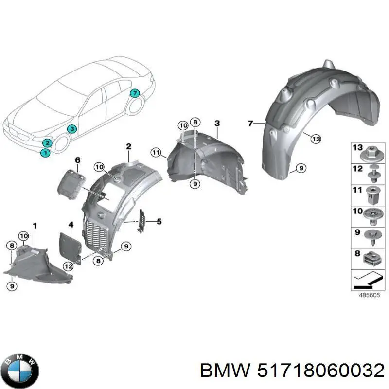 Щиток грязезащитный передней арки крыла на BMW 5 (G30, F90) купить.