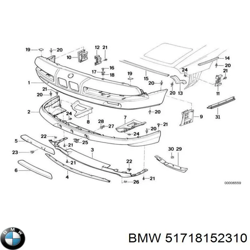 Спойлер переднего бампера на BMW 8 (E31) купить.