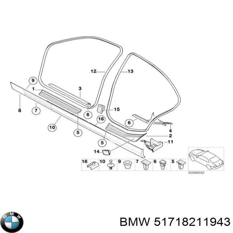 Клипса крепления накладок порогов 51718211943 BMW