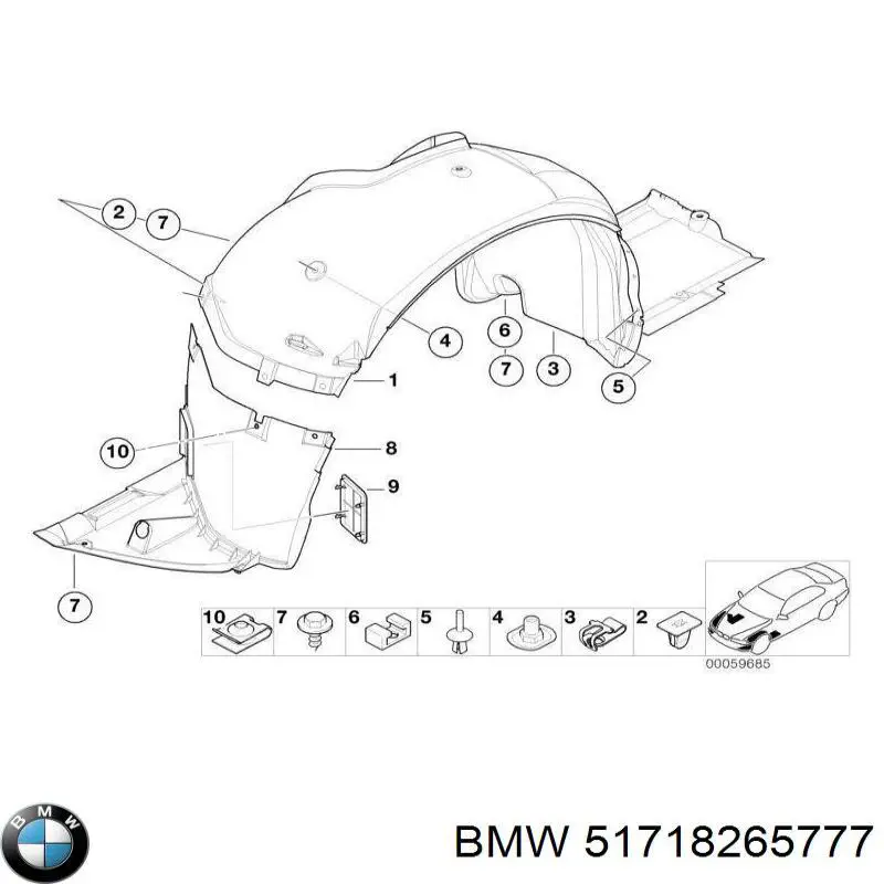 Подкрылок крыла переднего левый задний 51718265777 BMW