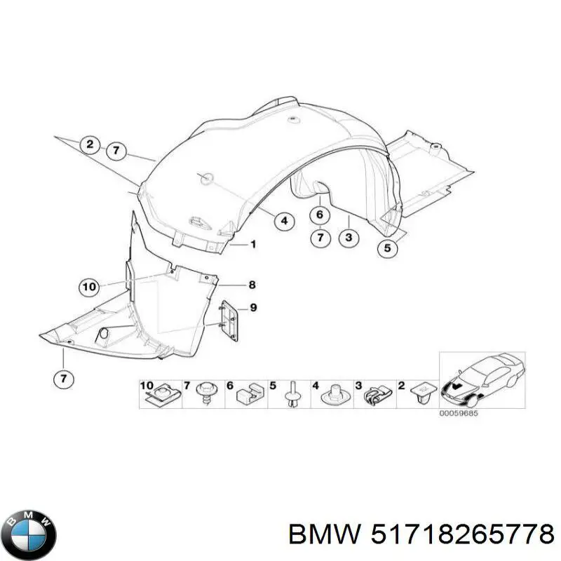 Подкрылок крыла переднего правый задний 51718265778 BMW