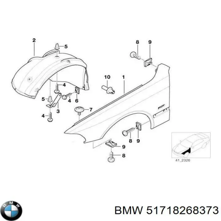 Подкрылок крыла переднего левый передний 51718268373 BMW