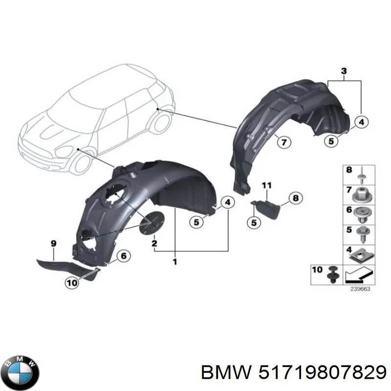 51719807829 BMW guarda-barras esquerdo do pára-lama dianteiro