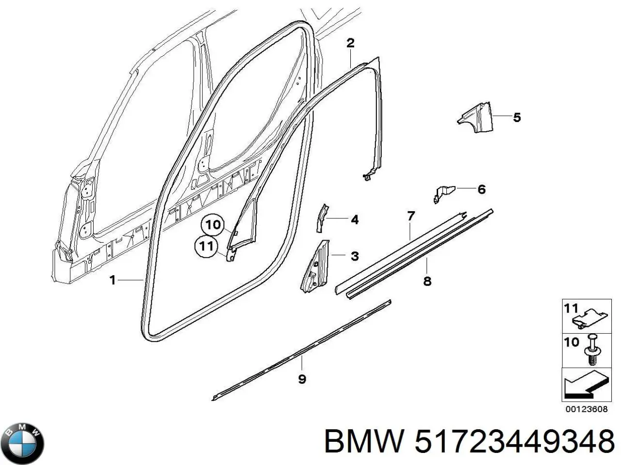 Уплотнитель двери передней левой (на кузове) BMW 51330362616 цена, от 16.47 USD