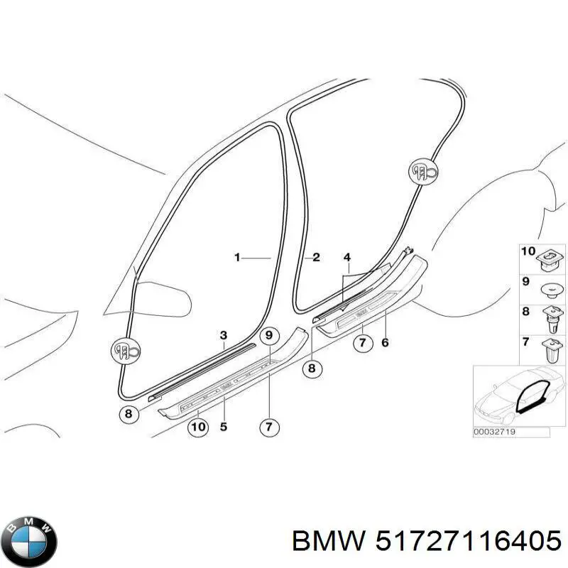 Уплотнитель двери задней (на кузове) на BMW 5 (E39) купить.