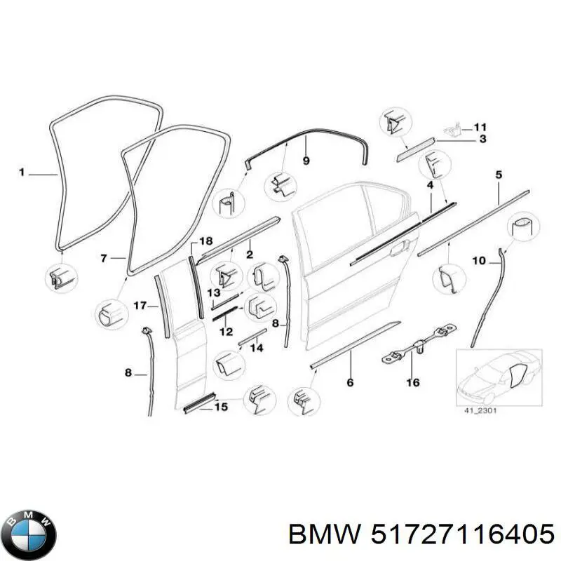 Купить 51727116405 BMW Уплотнитель двери задней (на кузове)