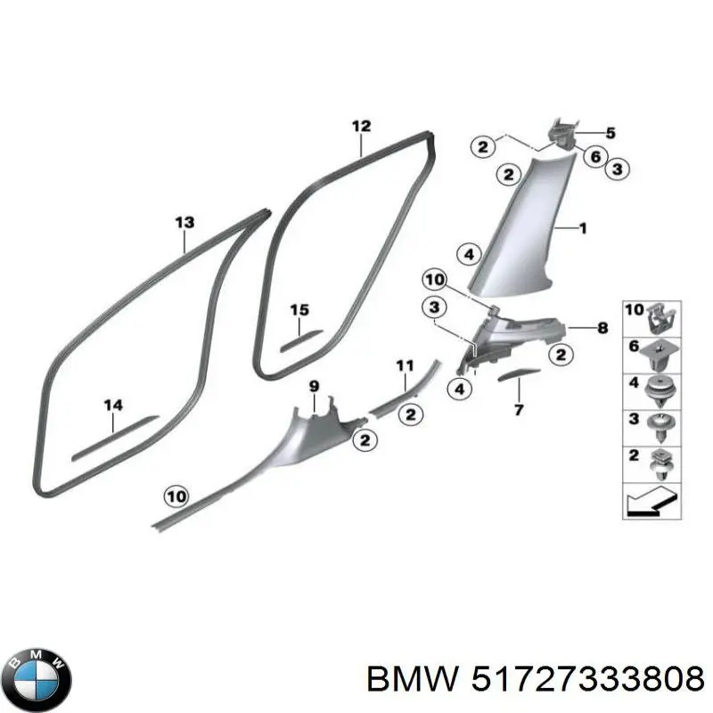 Уплотнитель двери задней (на кузове) 51727333808 BMW