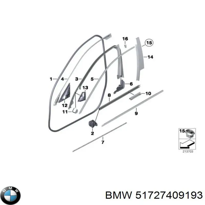 Купить 51727409193 BMW Уплотнитель двери передней левой (на кузове)