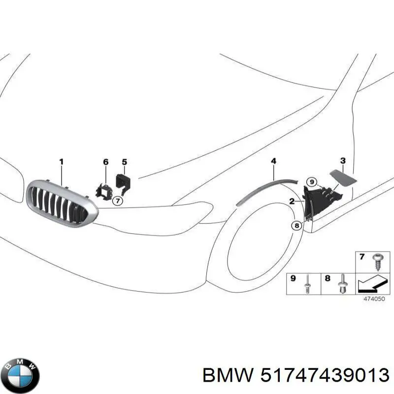 Listón embellecedor/protector, guardabarros delantero derecho 51747439013 BMW