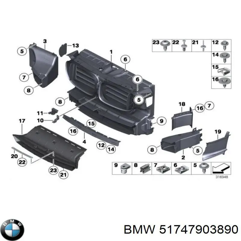 Deflector de aire, radiador, derecho 51747903890 BMW