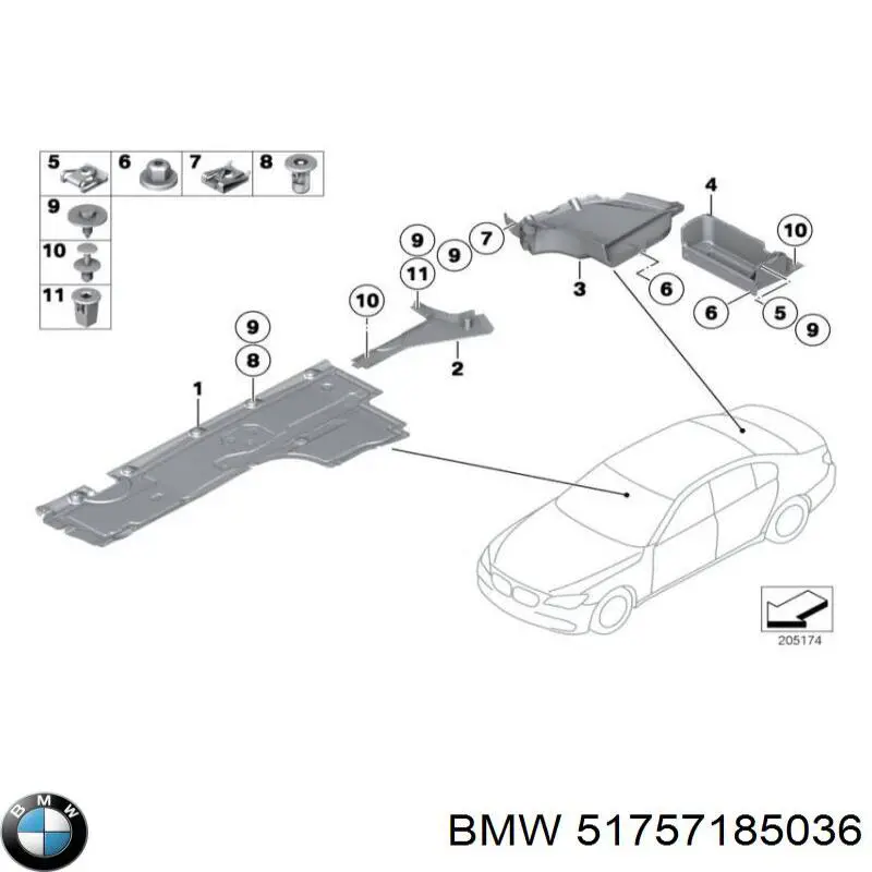 Защита днища правая 51757185036 BMW