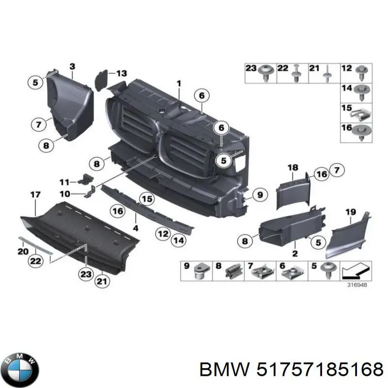 51757185168 BMW conduto de ar (defletor direito do radiador)