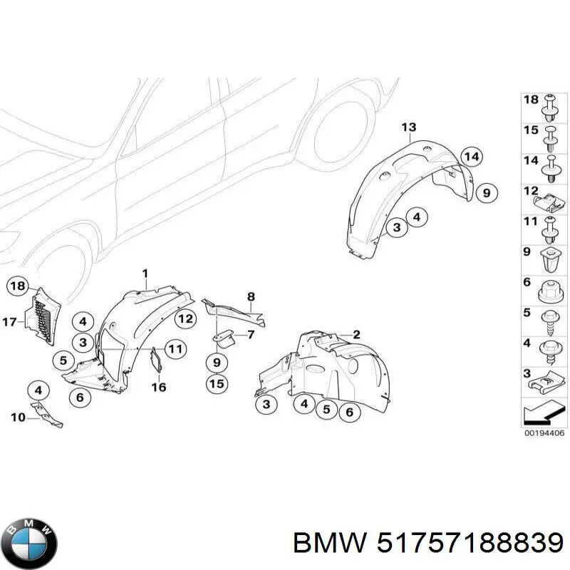 51717188839 BMW Брызговик передний, левый