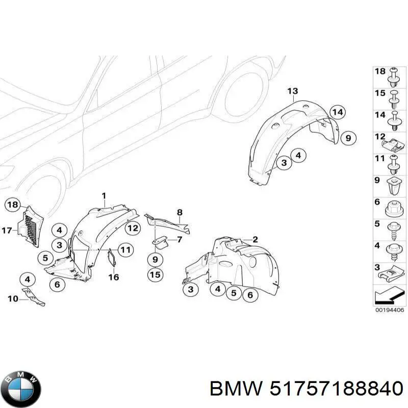 Protetor de lama dianteiro direito para BMW X5 (E70)