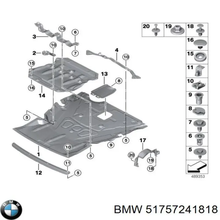 Защита двигателя, поддона (моторного отсека) BMW 51757241818