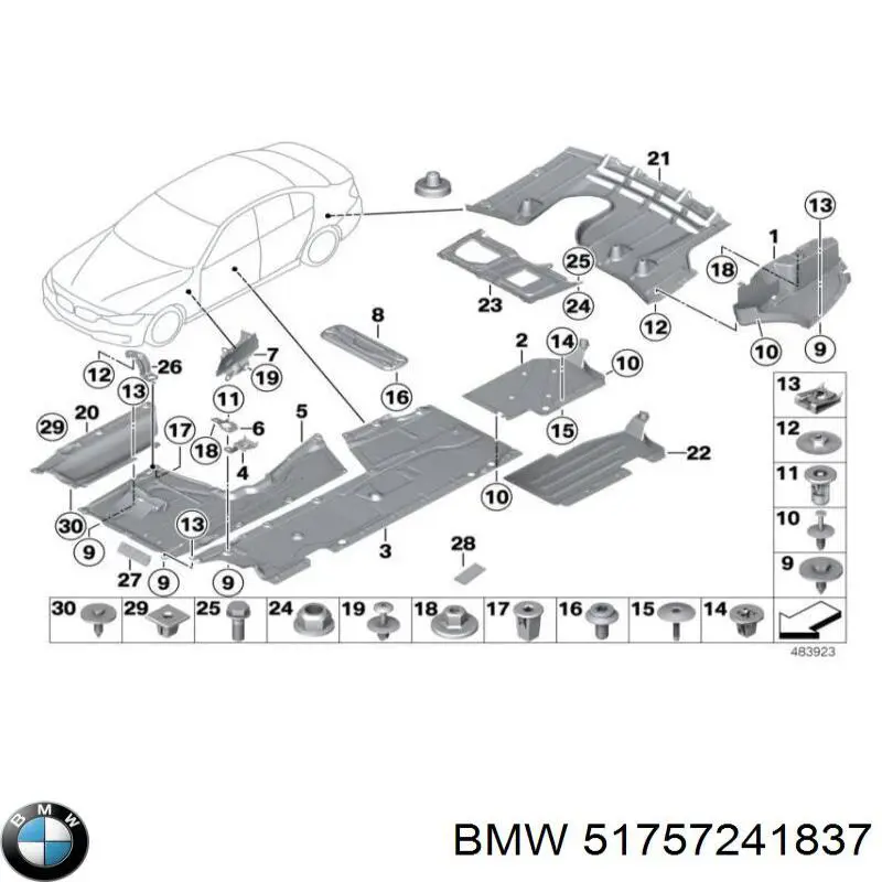 Купить 51757241837 BMW Защита днища задняя левая