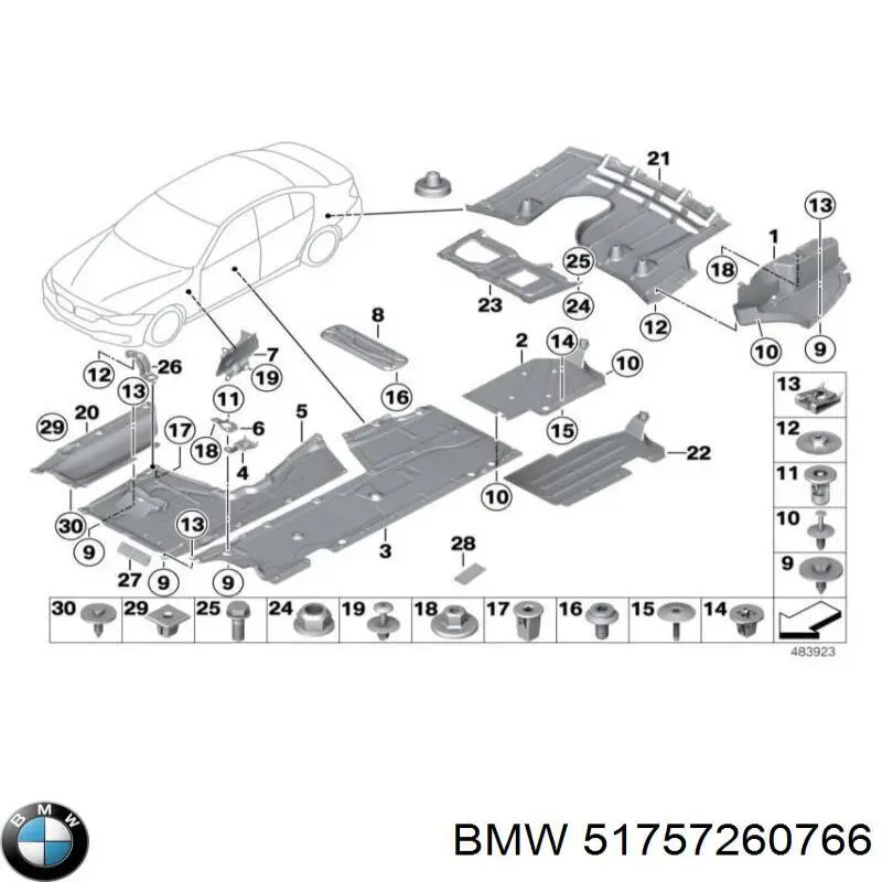 Защита днища задняя правая 51757260766 BMW