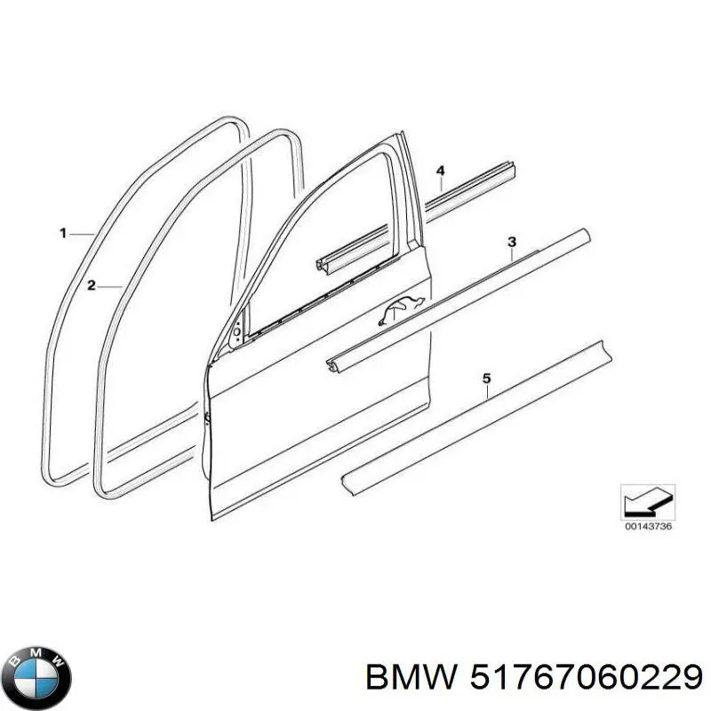 Уплотнитель двери передней (на кузове) BMW 51767060229