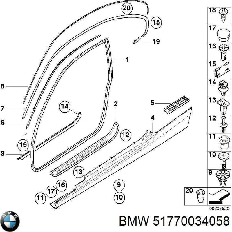 Cápsula (prendedor) de fixação de placas sobrepostas do acesso para BMW 3 (E92)