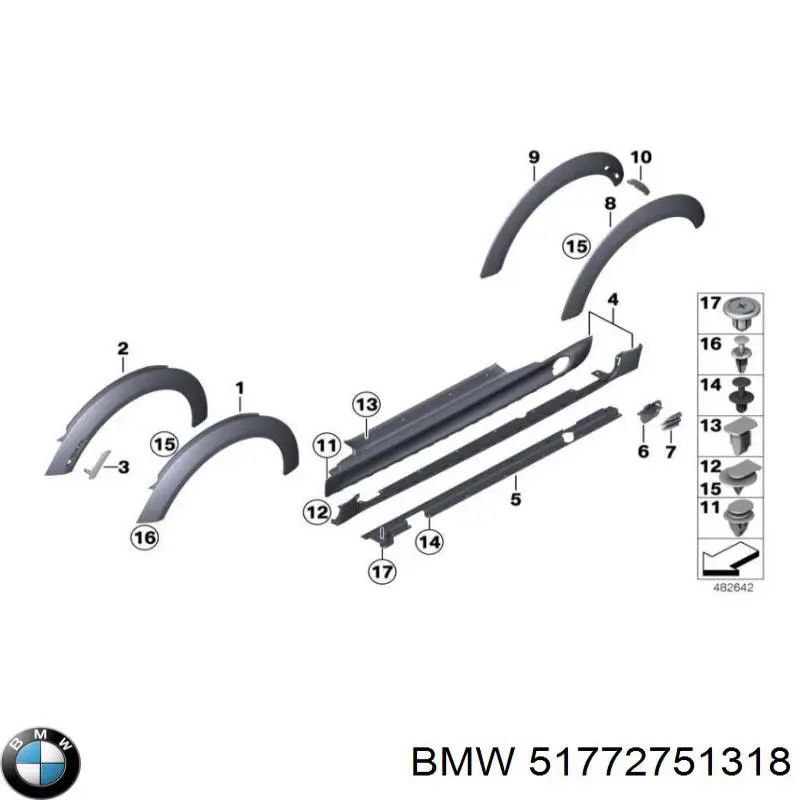 Купить 51777343342 BMW Молдинг арки крыла переднего, правый
