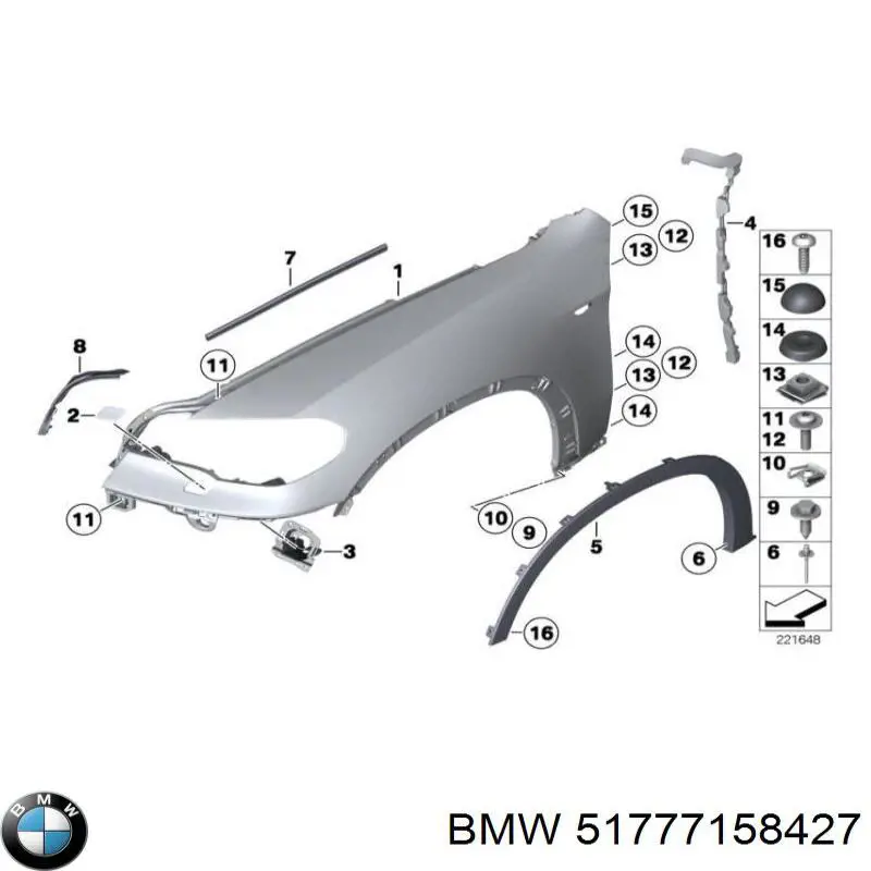 Расширитель (накладка) арки переднего крыла левый BMW 51777158427